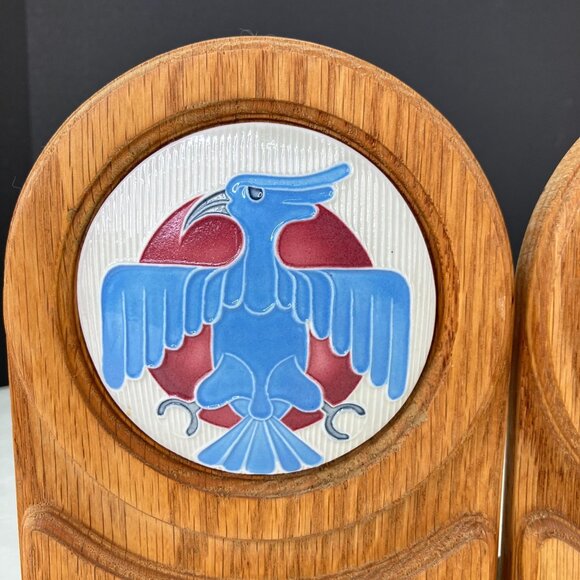 Vintage Southwestern Eagle Wood & Tile Bookends - Picture 3 of 12